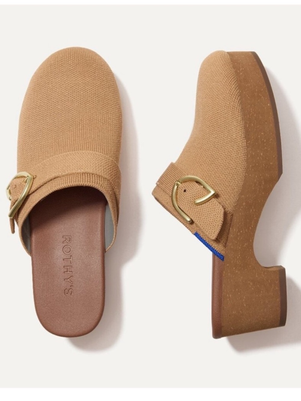 Rothy's Women’s The Classic Buckle Clog Butternut size 8 Tan Knit Mules - Picture 1 of 7